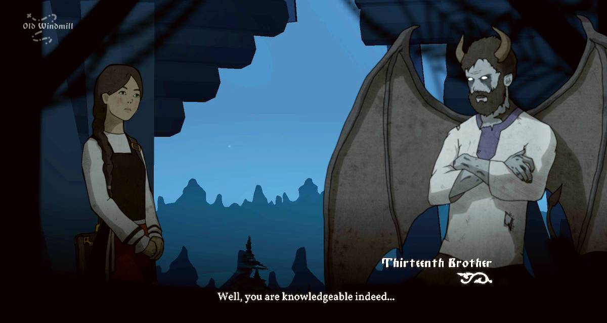 player being complimented by a demon for being smart.