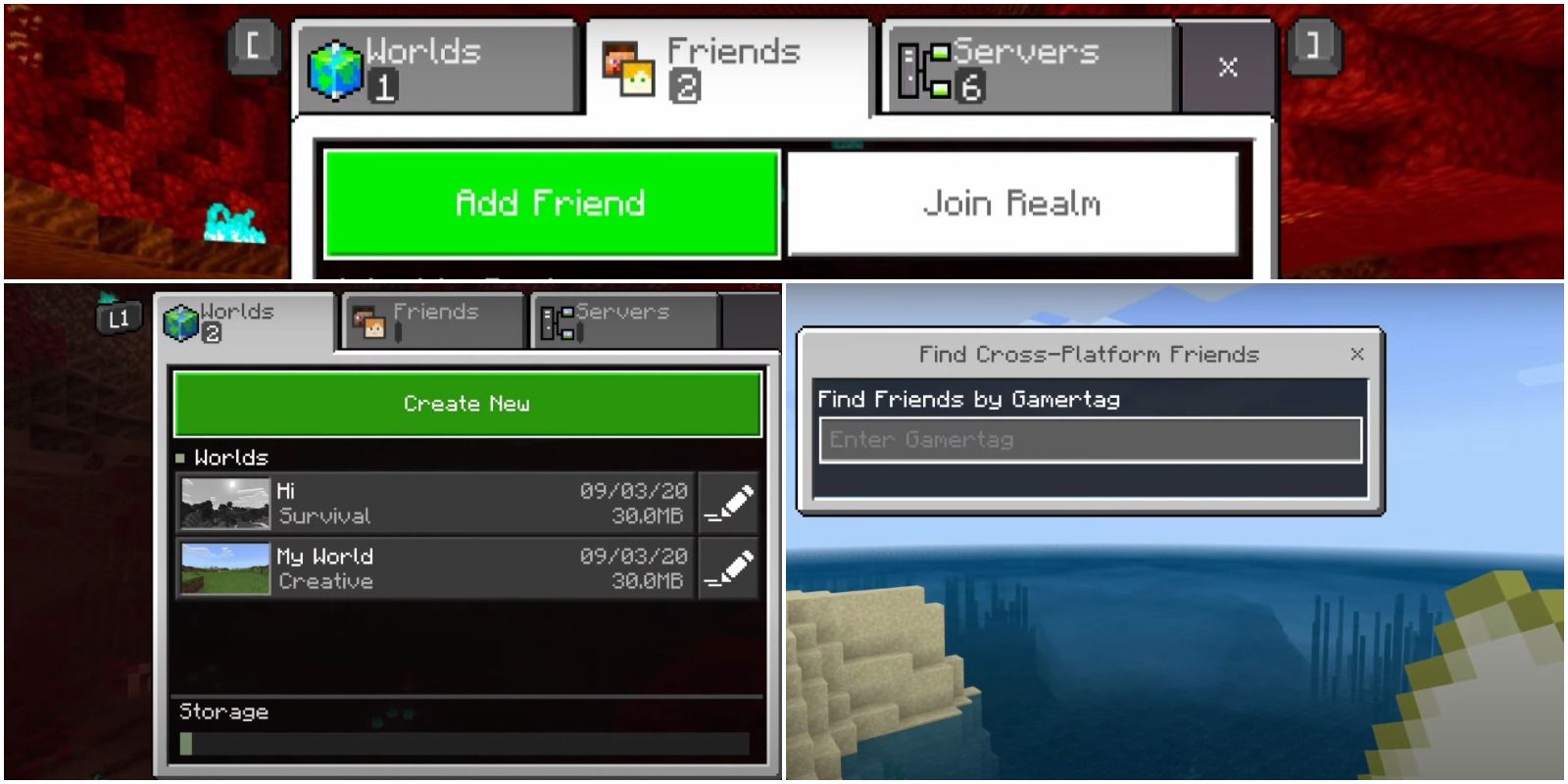 menus about adding friends and joining realms.
