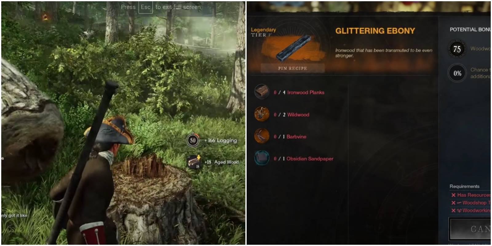 feature image new world woodworking guide cutting down tree and legendary wood in menu