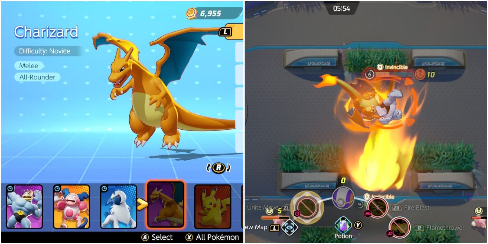 feature image pokemon unite charizard build guide charizard in menu and using seismic slam unite move