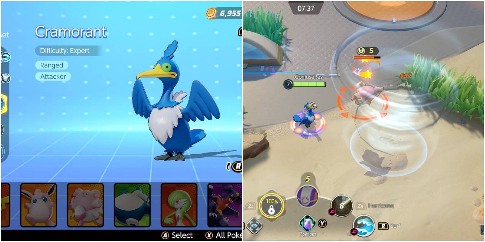 feature image pokemon unite cramorant build guide cramorant in menu and using hurricane
