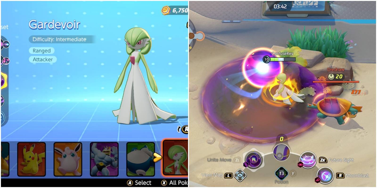 gardevoir in blue menu and using unite move on drednaw.