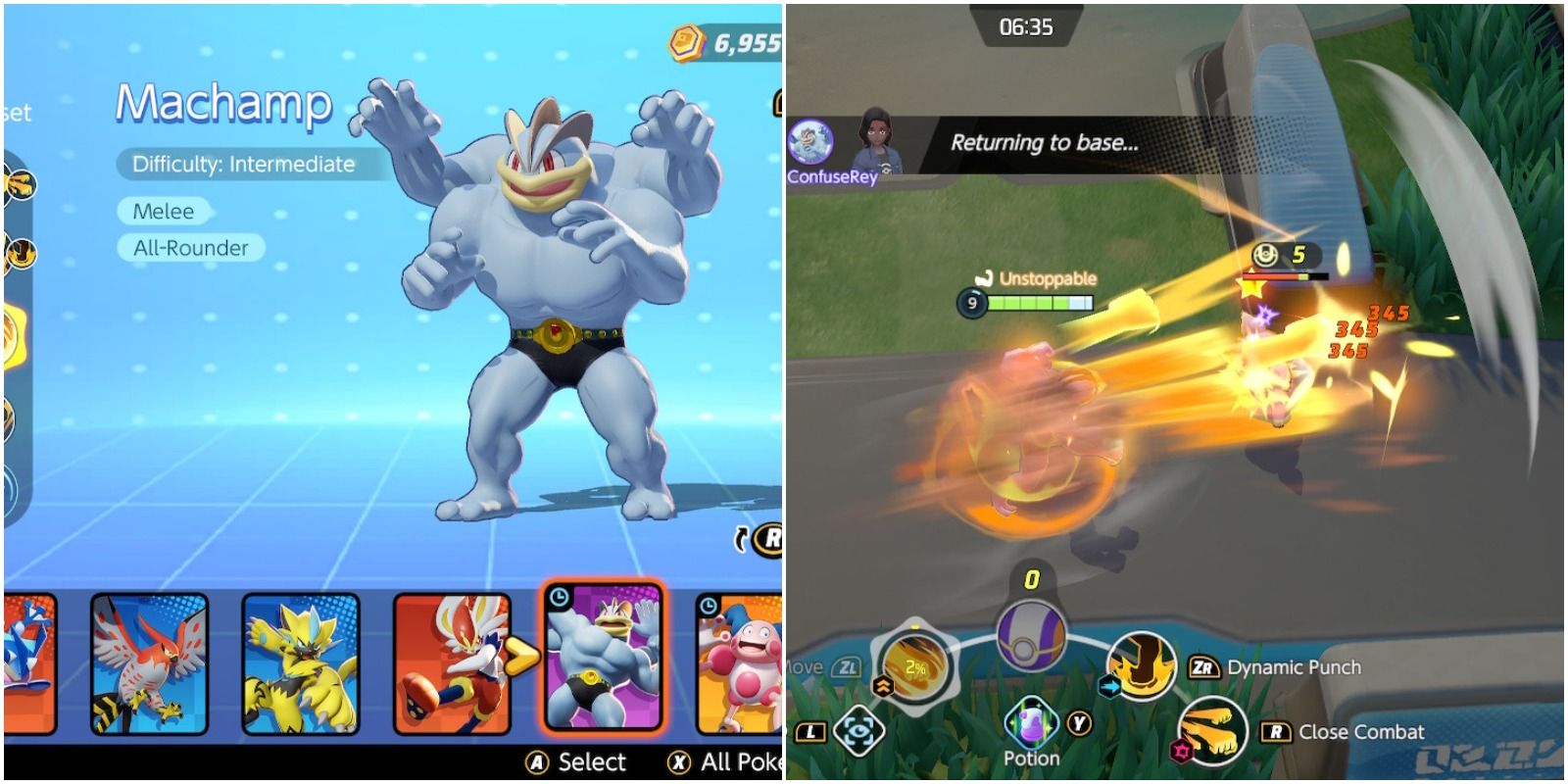 feature image pokemon unite machamp build guide champ in menu and using unite move barrage blow