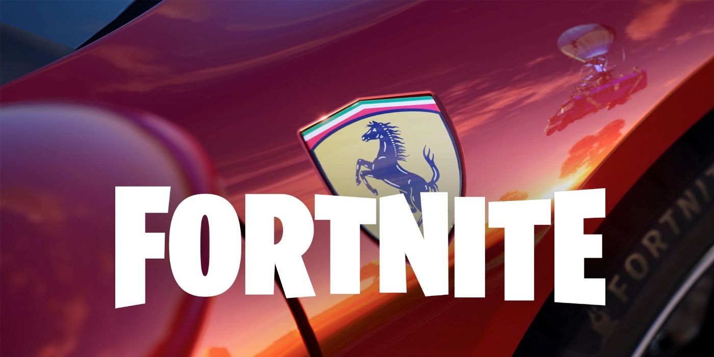 fortnite logo over ferrari