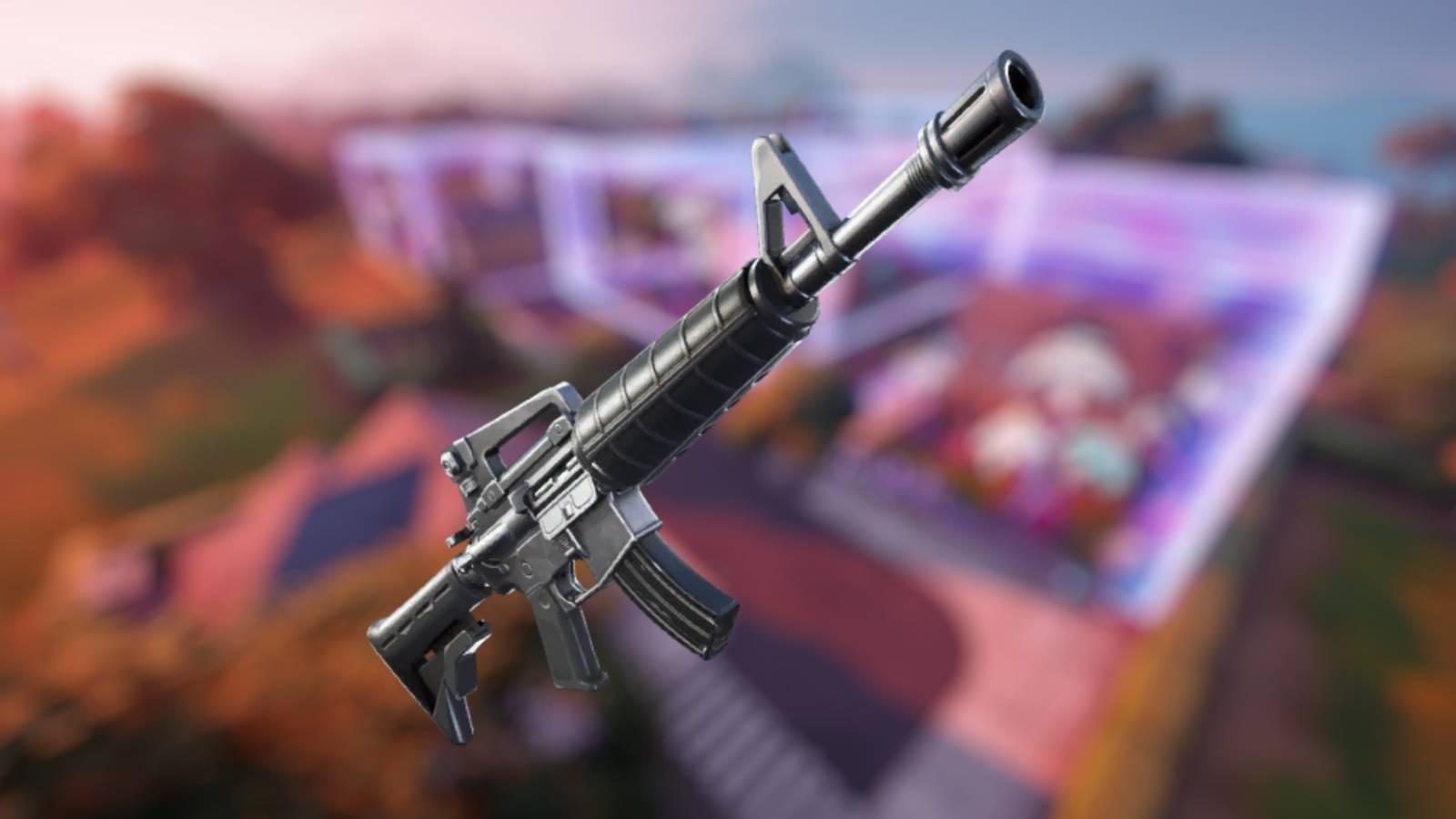 fortnite assault rifle over blurred holly hatchery background