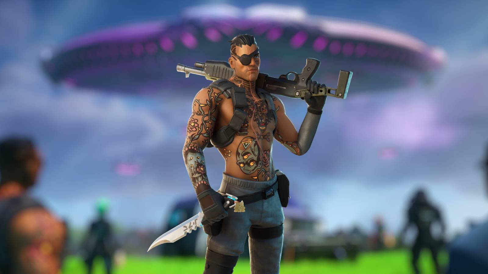 fortnite joey standard skin cosmetic on blurred invasion background