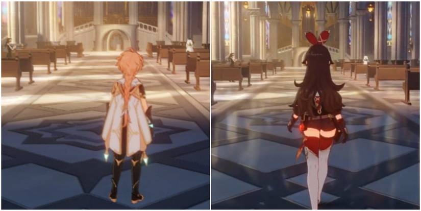 genshin impact favonius cathedral graphics difference aether male traveler amber split image