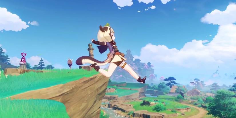 genshin impact sayu jumping cliffside