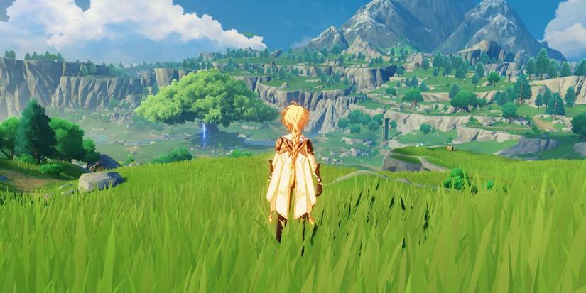 genshin impact windrise tree aether male traveler hill