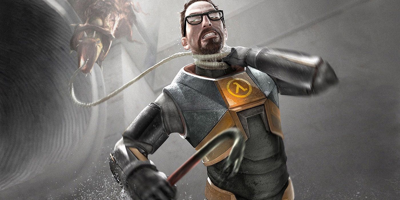 Artowkr from Half-Life 2 showing Gordon Freeman being choked by a barnacle.