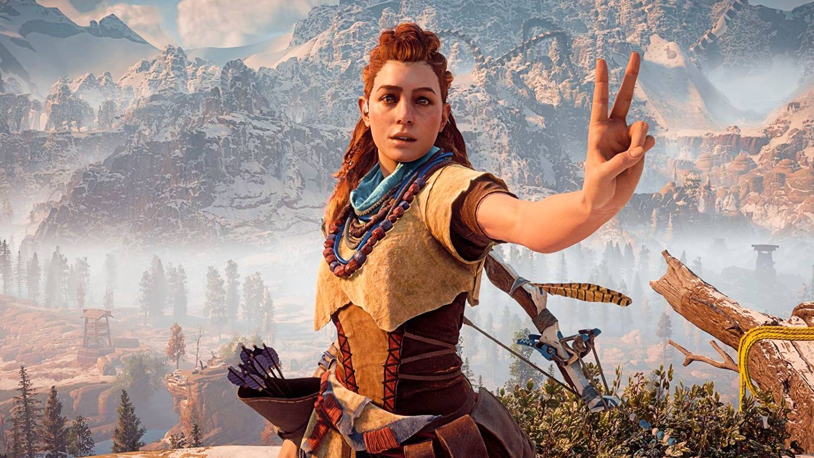 Aloy holding a peace sign in Horizon Zero Dawn