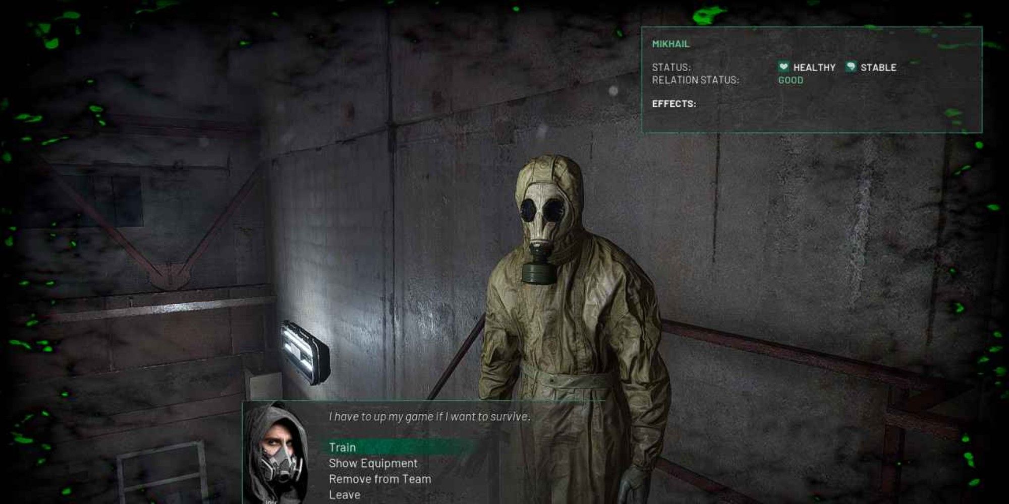 Player talking to Mikhail in Chernobylite