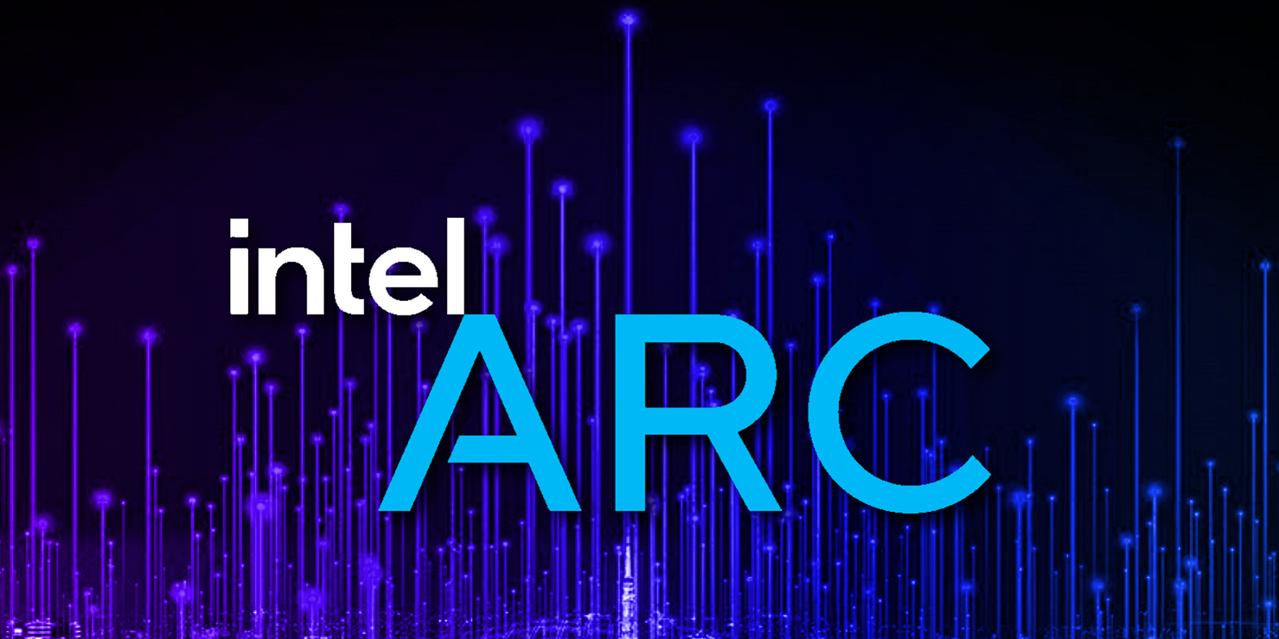 Logo for the Intel Arc range, on an electric blue background.