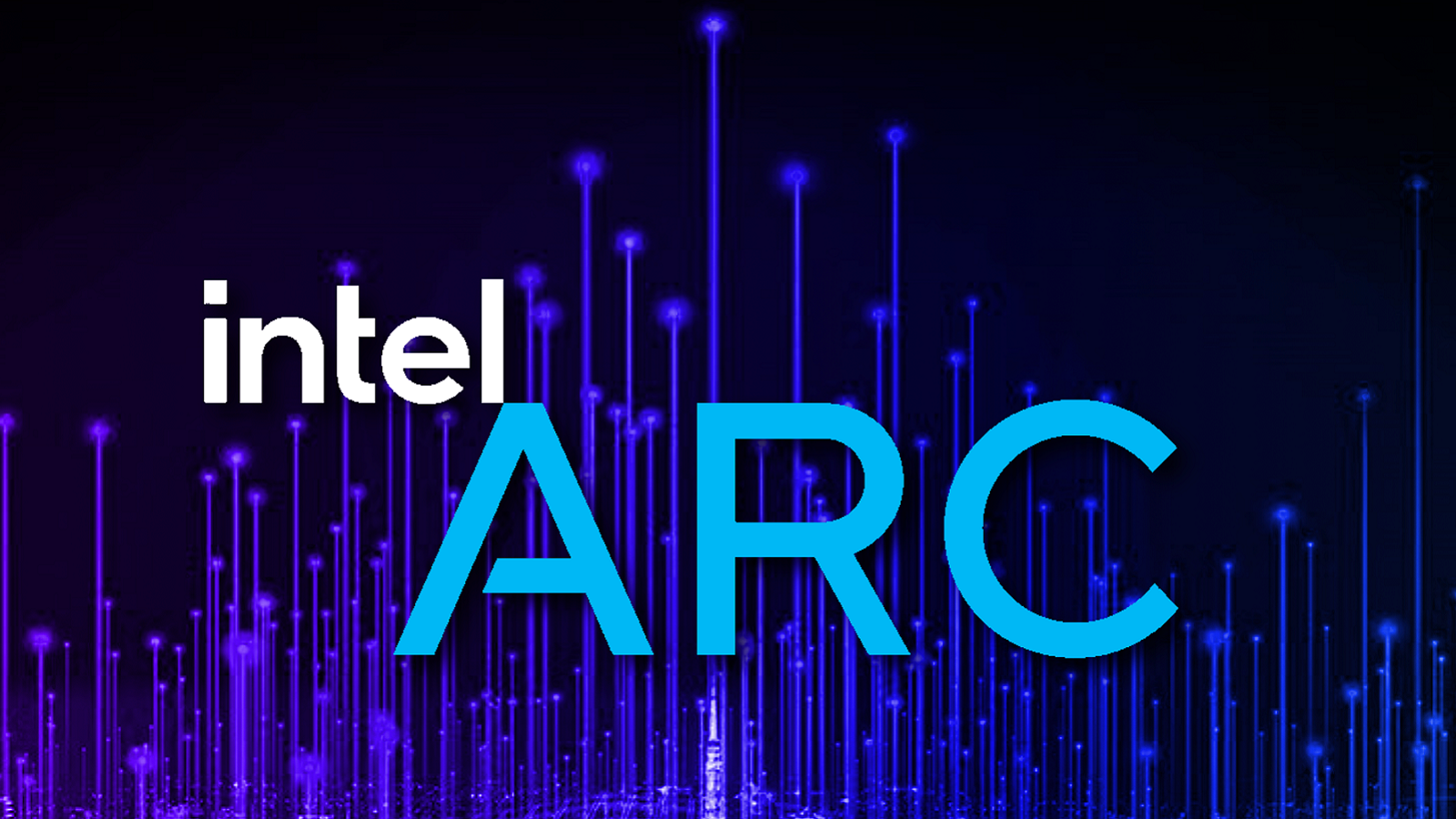 Logo for the Intel Arc range, on an electric blue background.
