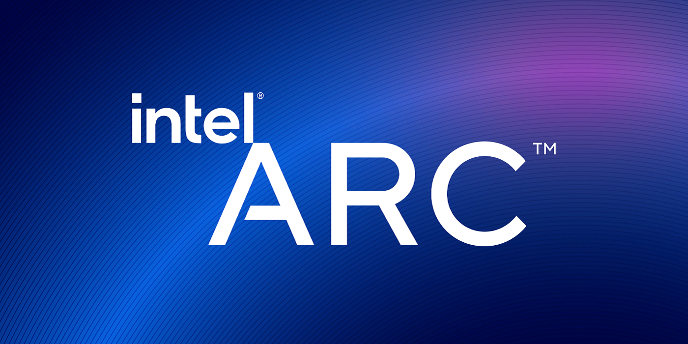 Image showing the Intel Arc logo on a mostly blue background.