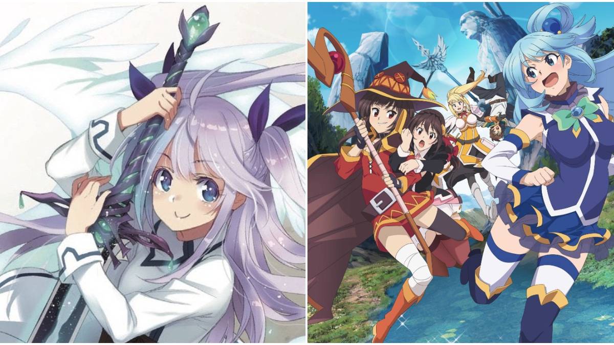 the eternity sword angel konosuba aqua megumin darkness yunyun isekai anime visual novel cover split image