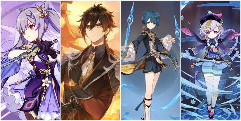 genshin impact team composition keqing zhongli xingqiu qiqi split image