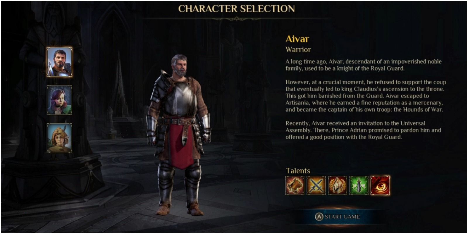 kings bounty 2 aivar the warrior character selection screen