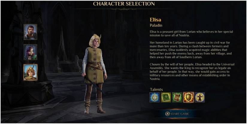 kings bounty 2 elisa the paladin character slection screen 