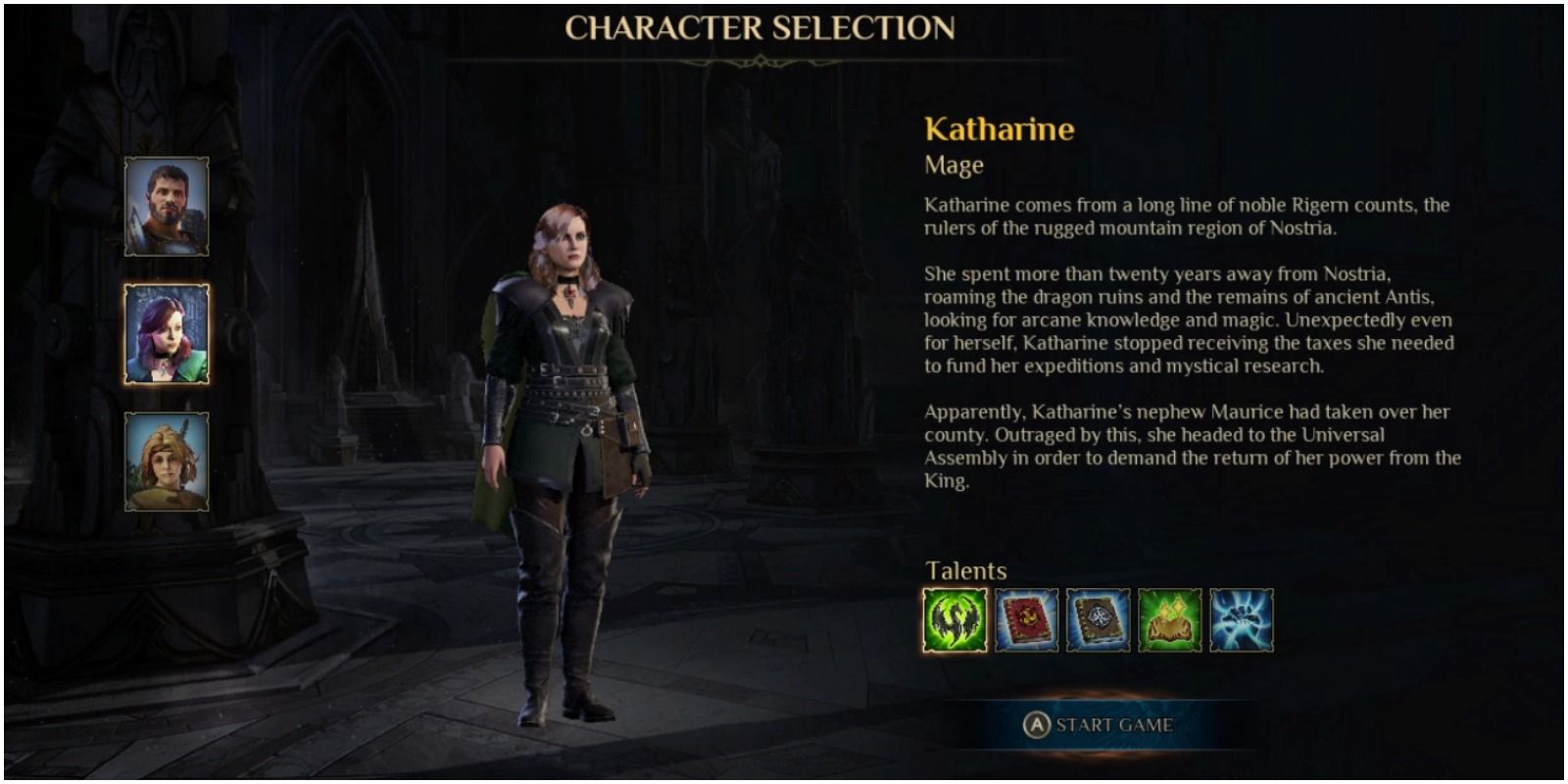 kings bounty 2 katharine the mage character selection screen
