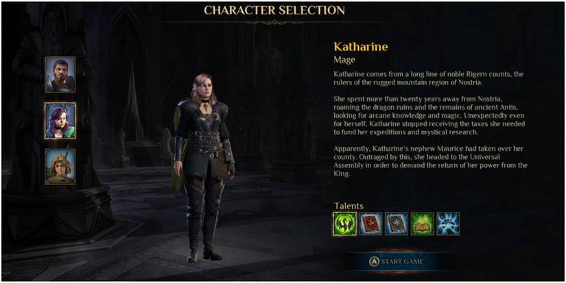 kings bounty 2 katharine the mage character selection screen