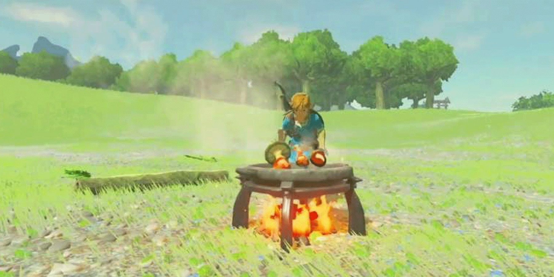 Link cooking in Legend of Zelda: Breath of the Wild.