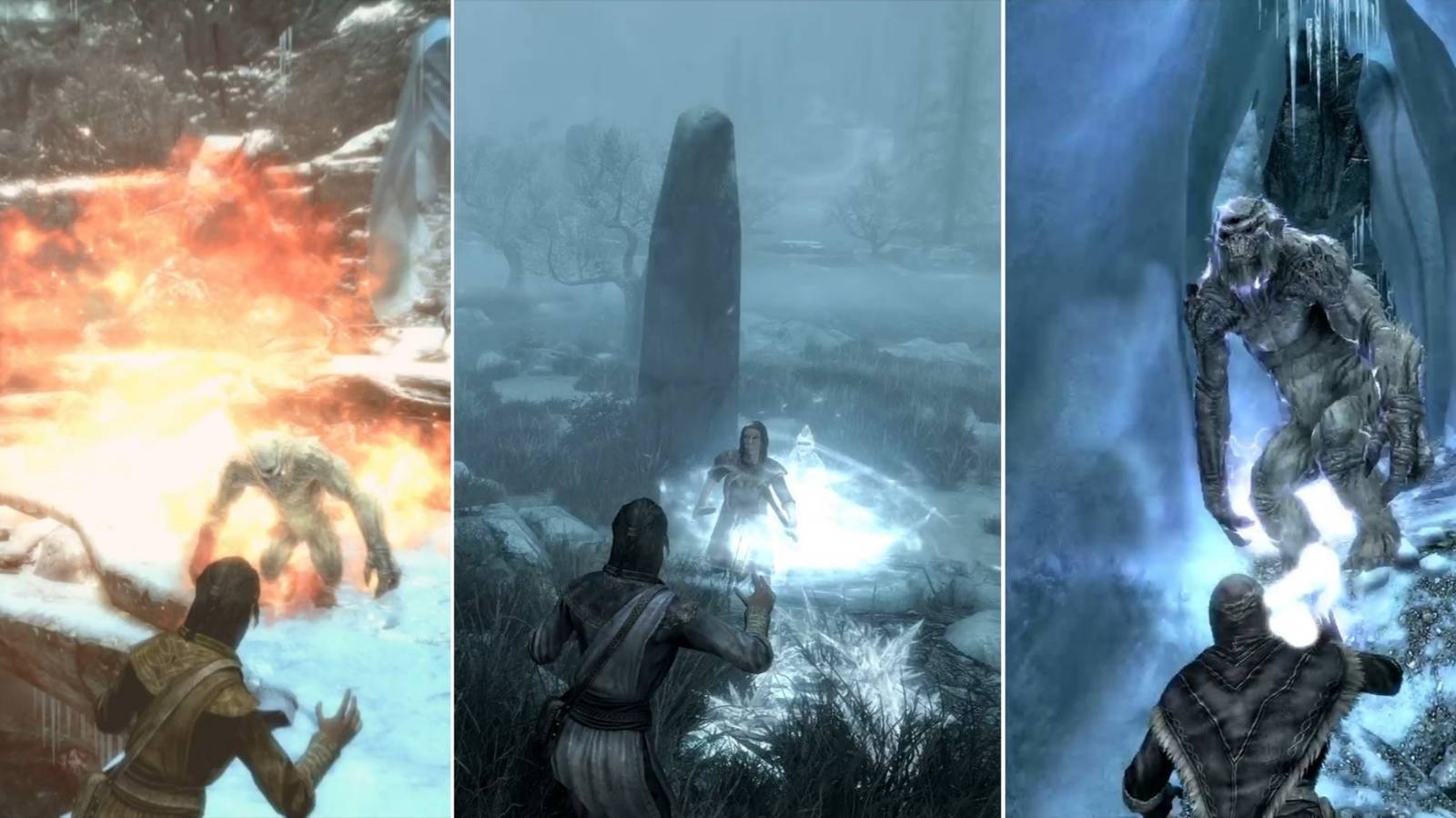 mages-casting-fire,-ice,-and-lightning-magic-in-Skyrim-1