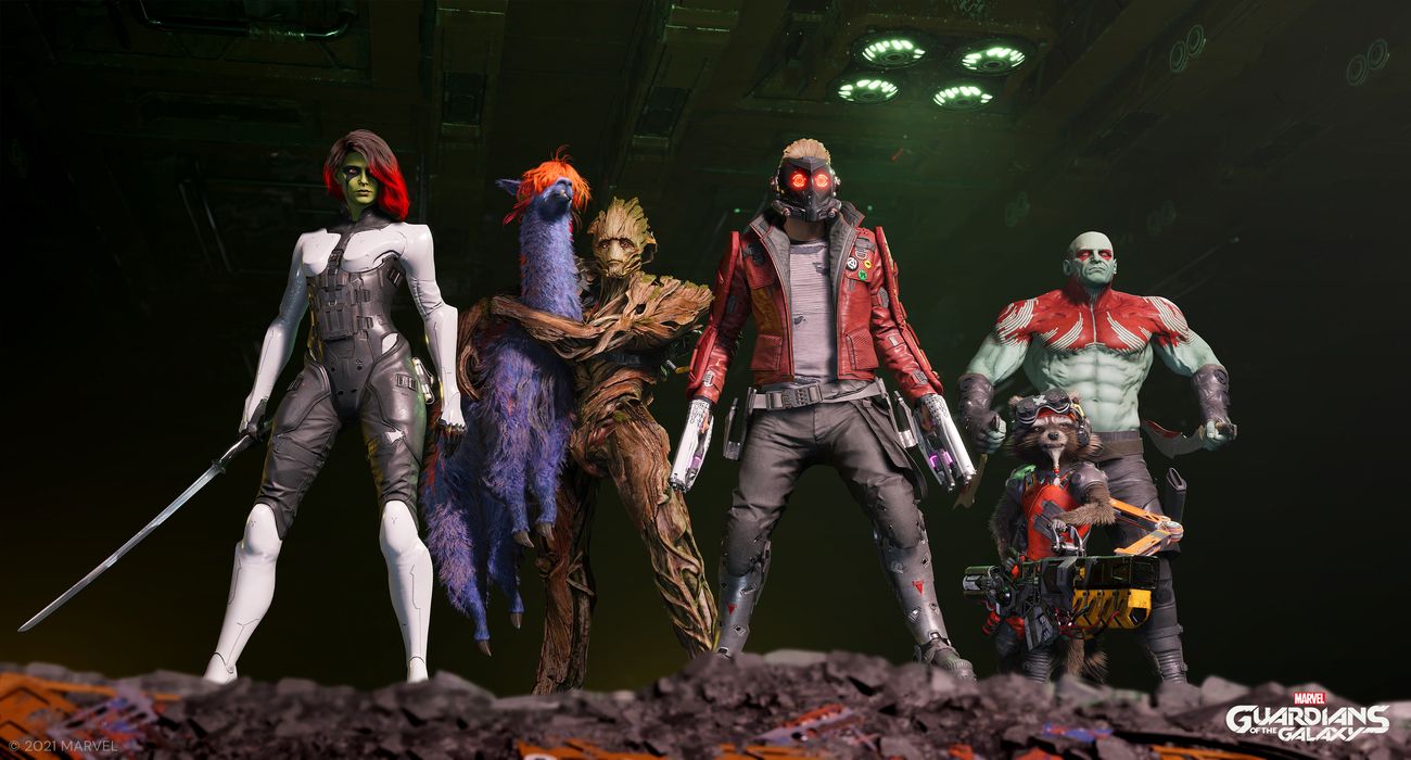 marvel's guardians of the galaxy game team lineup shot