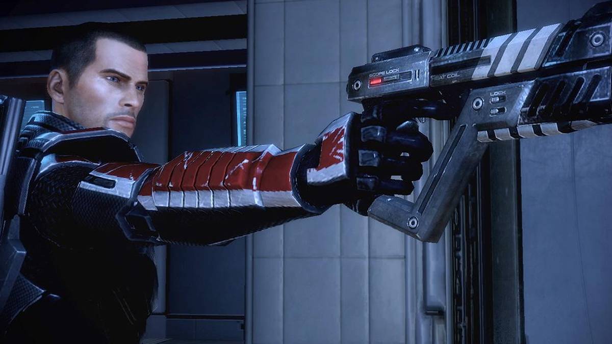 Mass Effect 2 Shepherd Holding A Gun