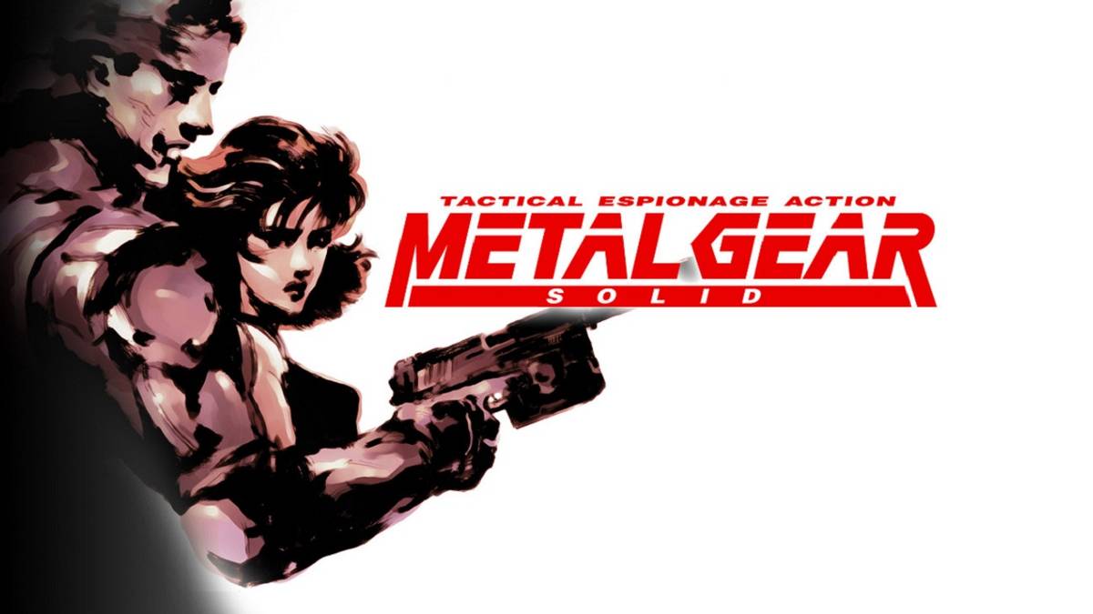 Image showing the Metal Gear Solid logo on a white background with Snake to the left.