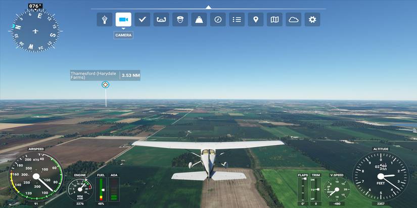 Third-person view of plane with tool bar above