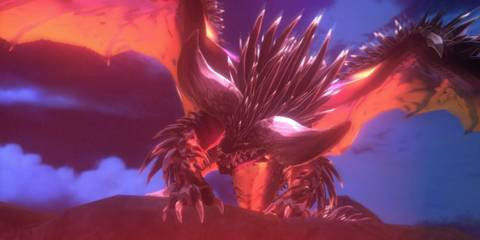 Nergigante looming over a pit in Monster Hunter Stories 2