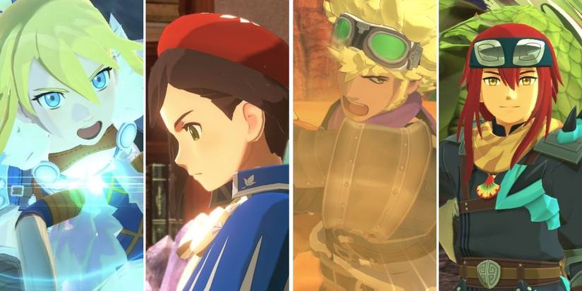Split image of four Returning characters from Monster Hunter Stories