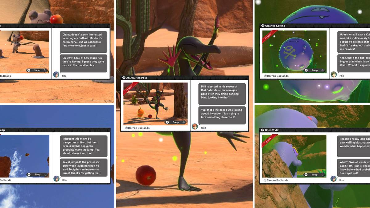 Every request in New Pokemon Snap's Barren Badlands (Day) course