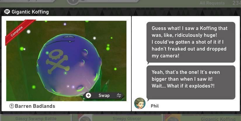 The Gigantic Koffing request in New Pokemon Snap's Barren Badlands (Day) course