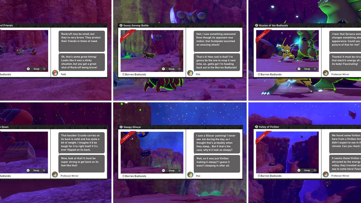 Every request in New Pokemon Snap's Barren Badlands (Night) course