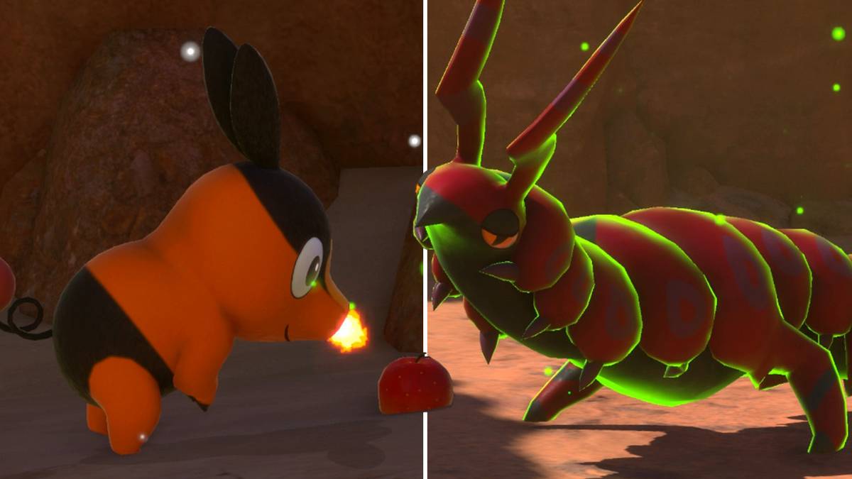 Tepig and Scolipede in the Barren Badlands (Day) course in New Pokemon Snap