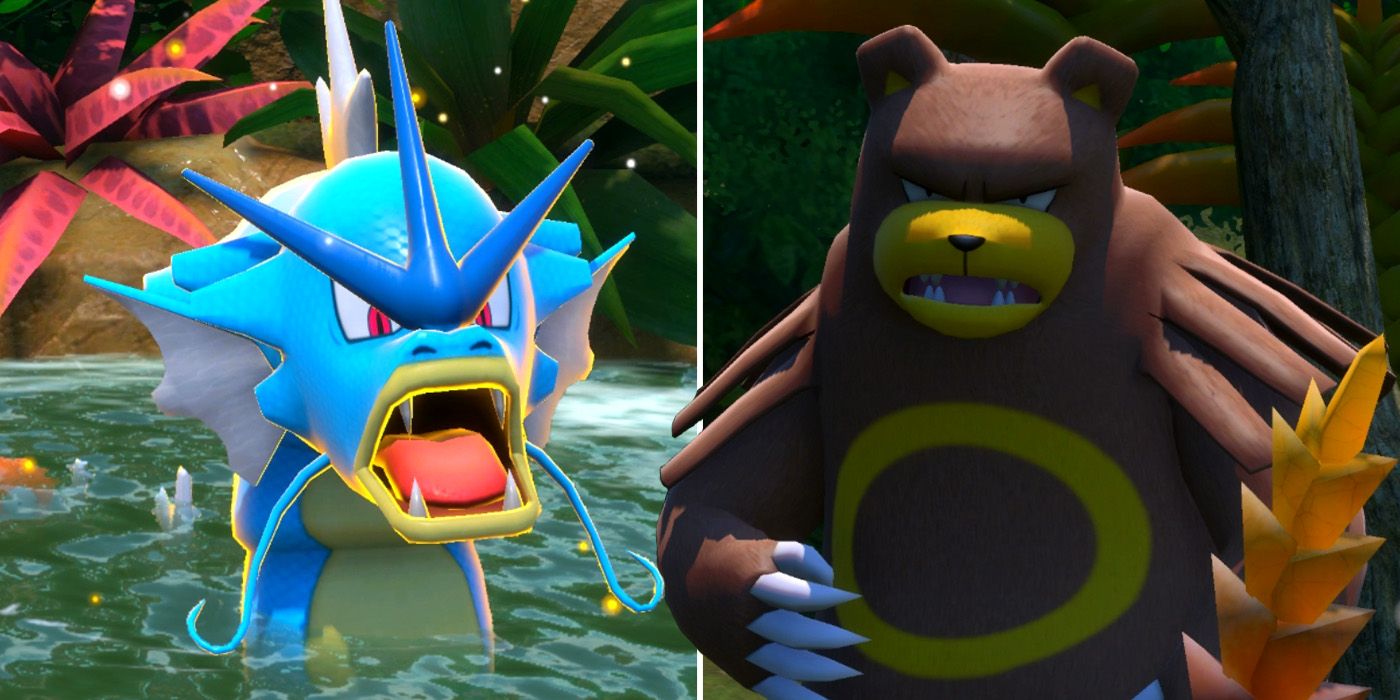 Gyarados and Ursarung in the Mightywide River (Day) course in New Pokemon Snap