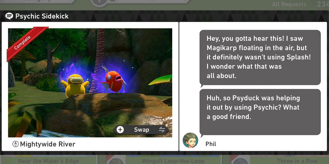 The Psychic Sidekick request in New Pokemon Snap's Mightywide River (Day) course