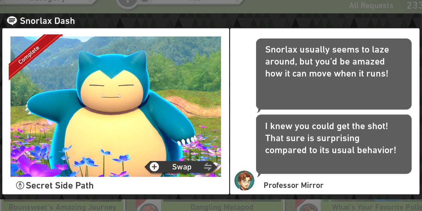 The Snorlax Dash request in New Pokemon Snap's Secret Side Path (Day) course