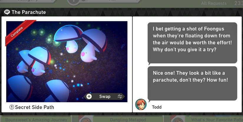 The Parachute photo request in New Pokemon Snap's Secret Side Path (Night) course