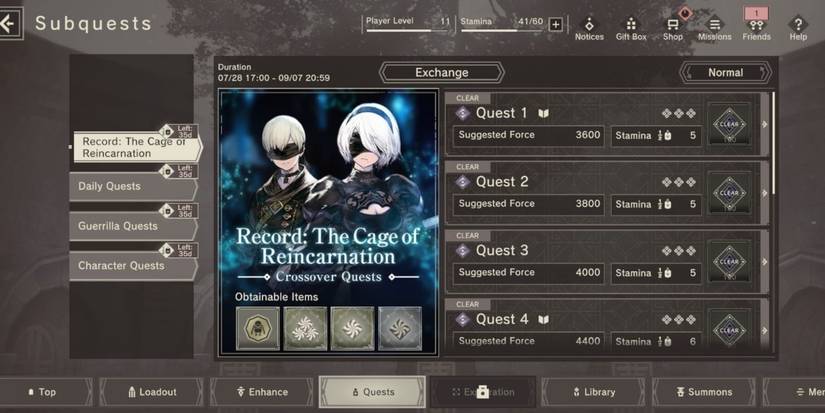 nier reincarnation automata event quests