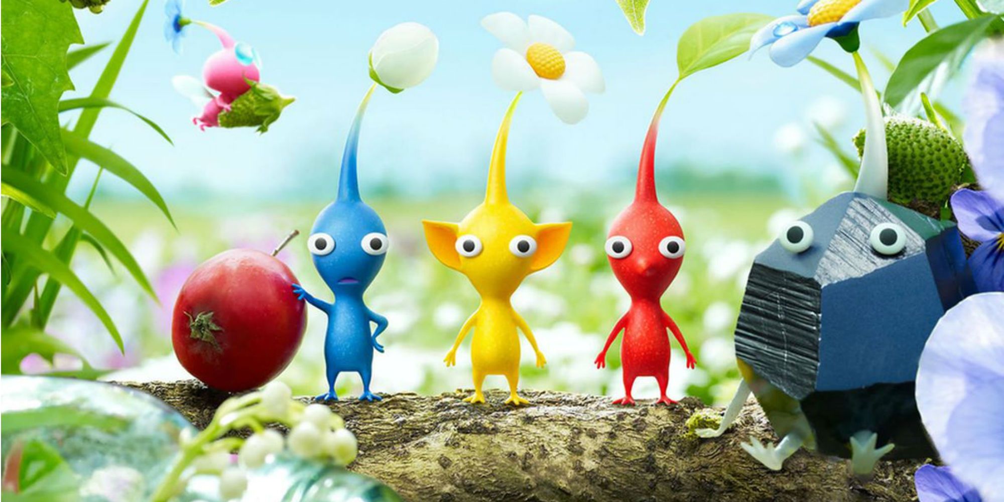 pikmin3 pikmin, pink, blue, red, and rock pikmin on a branch
