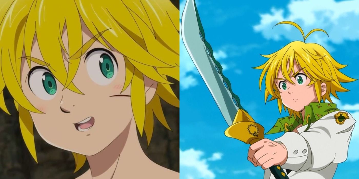 Meliodas talking and Meliodas holding sword Seven Deadly Sins anime