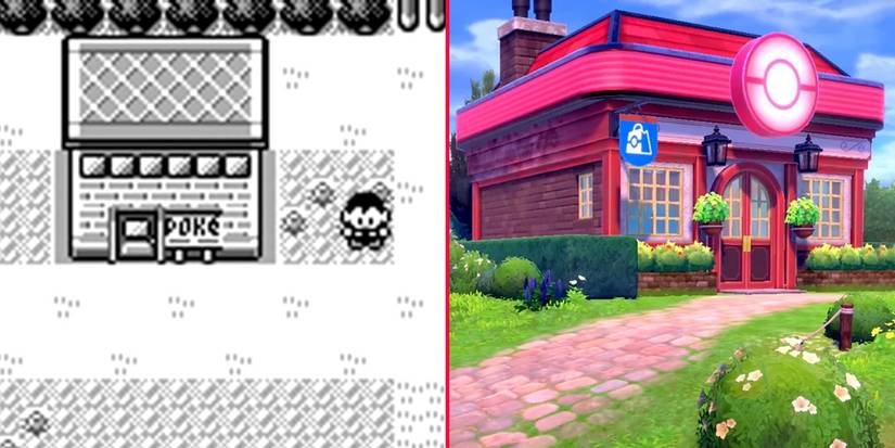 A Pokemon Center in Pokemon Red and Pokemon Sword