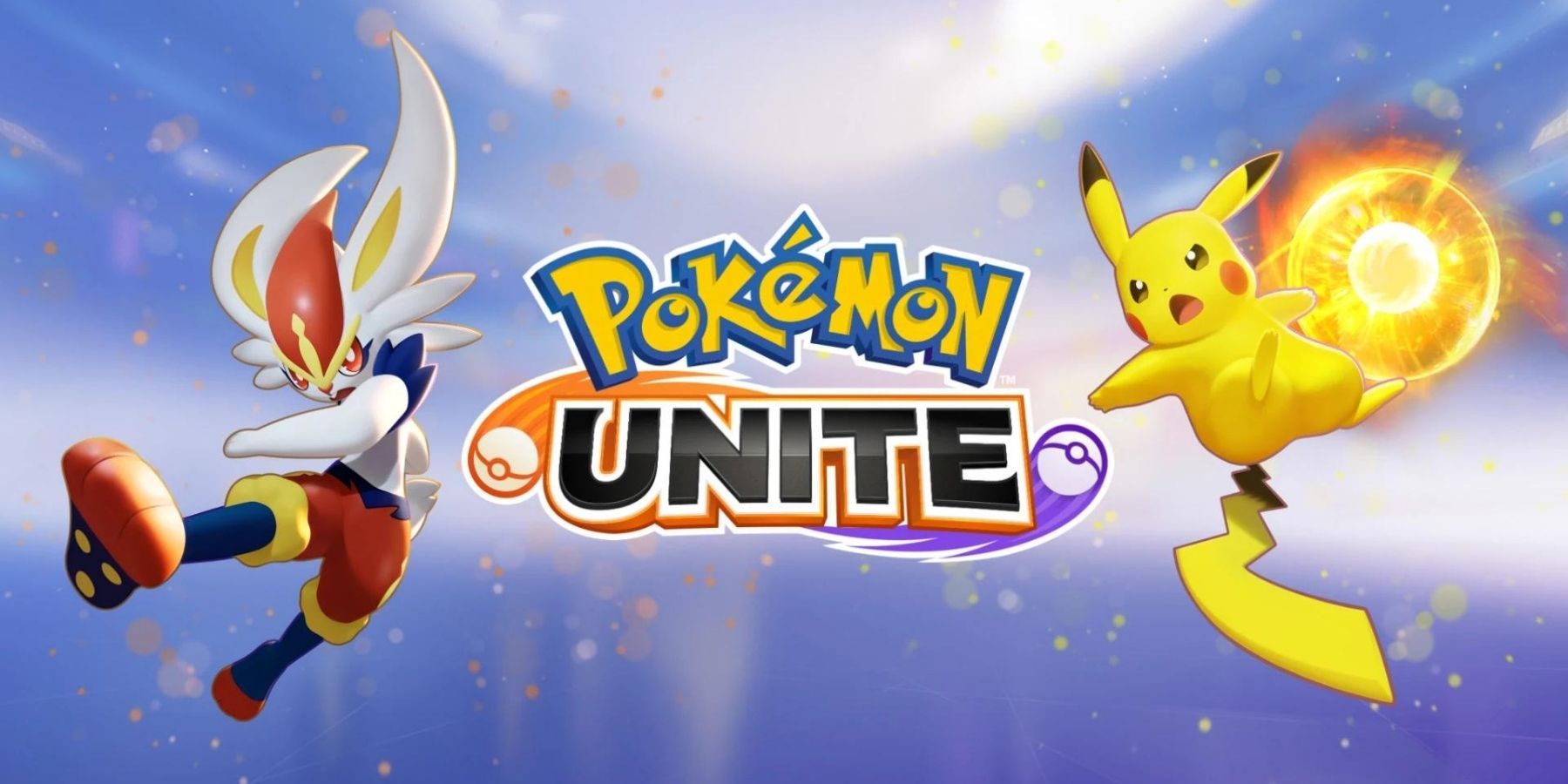 pokemon unite logo with cinderace and pikachu