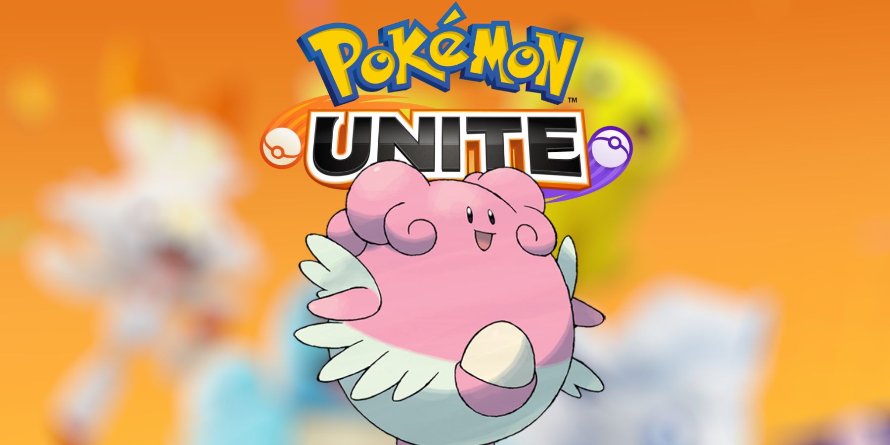 pokemon unite blissey anime on blurred background and official logo