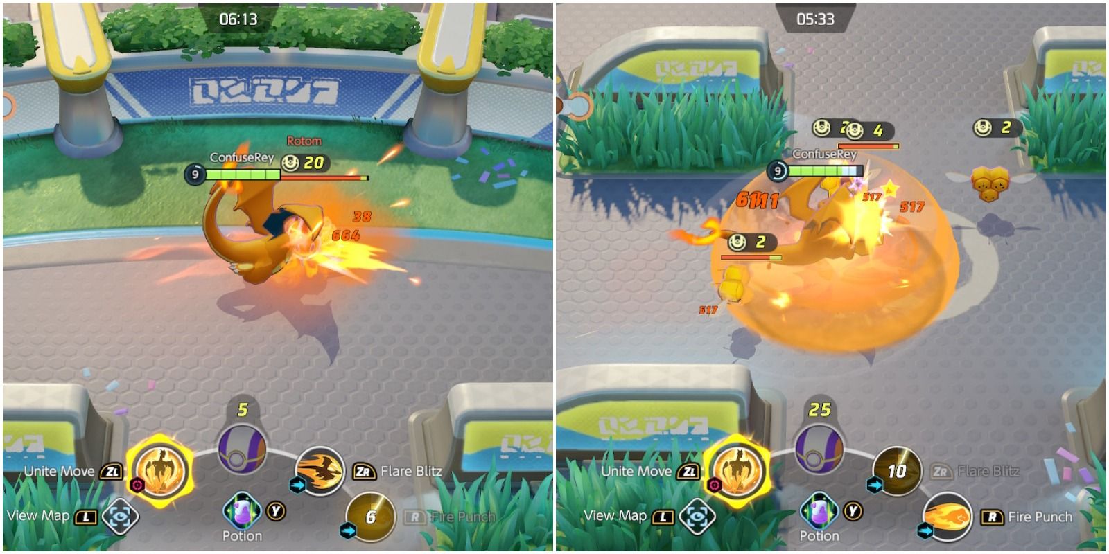 pokemon unite charizard using fire punch and flare blitz