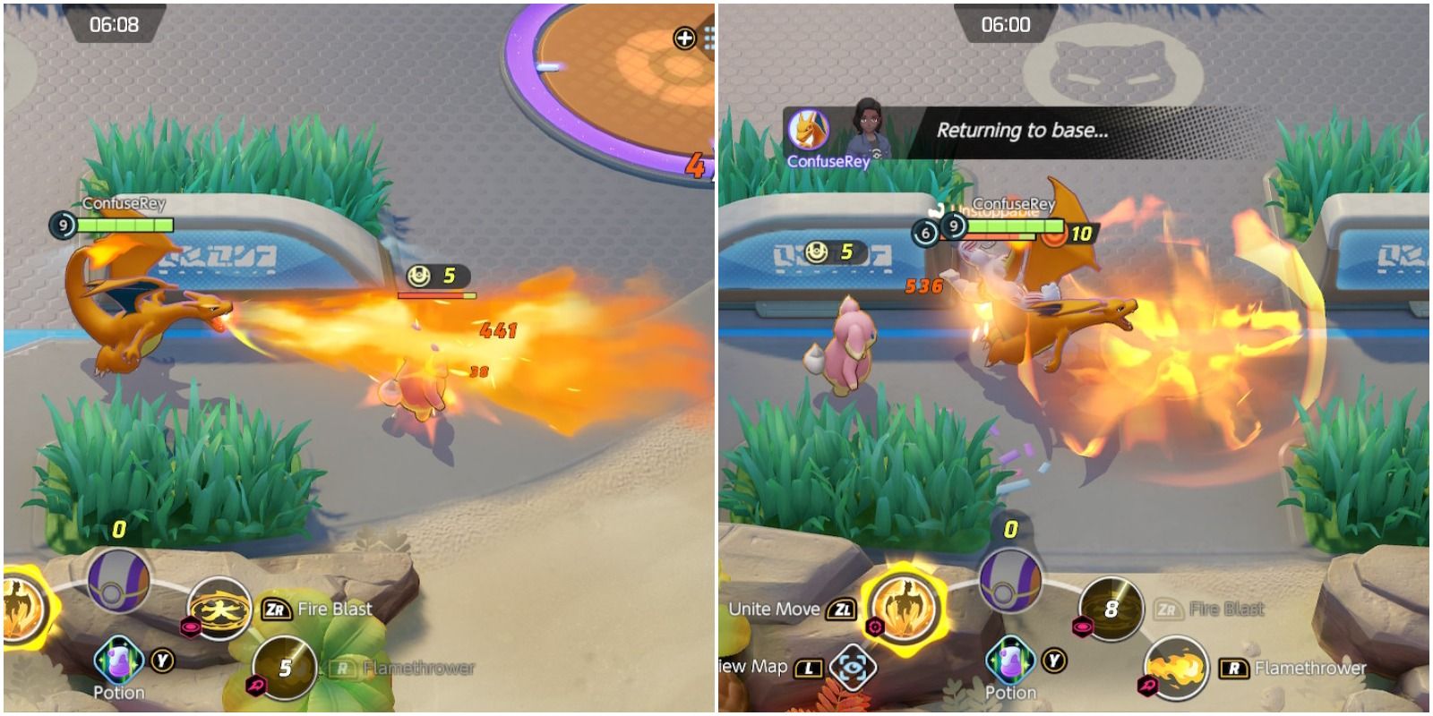 pokemon unite charizard using flamethrower and fire blast