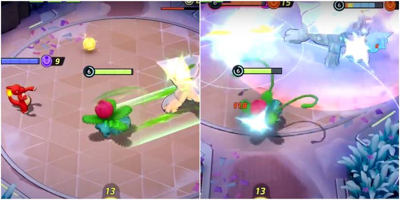 player teaming up with a charmeleon to fight avalugg and attacking avalugg with the opposing team.